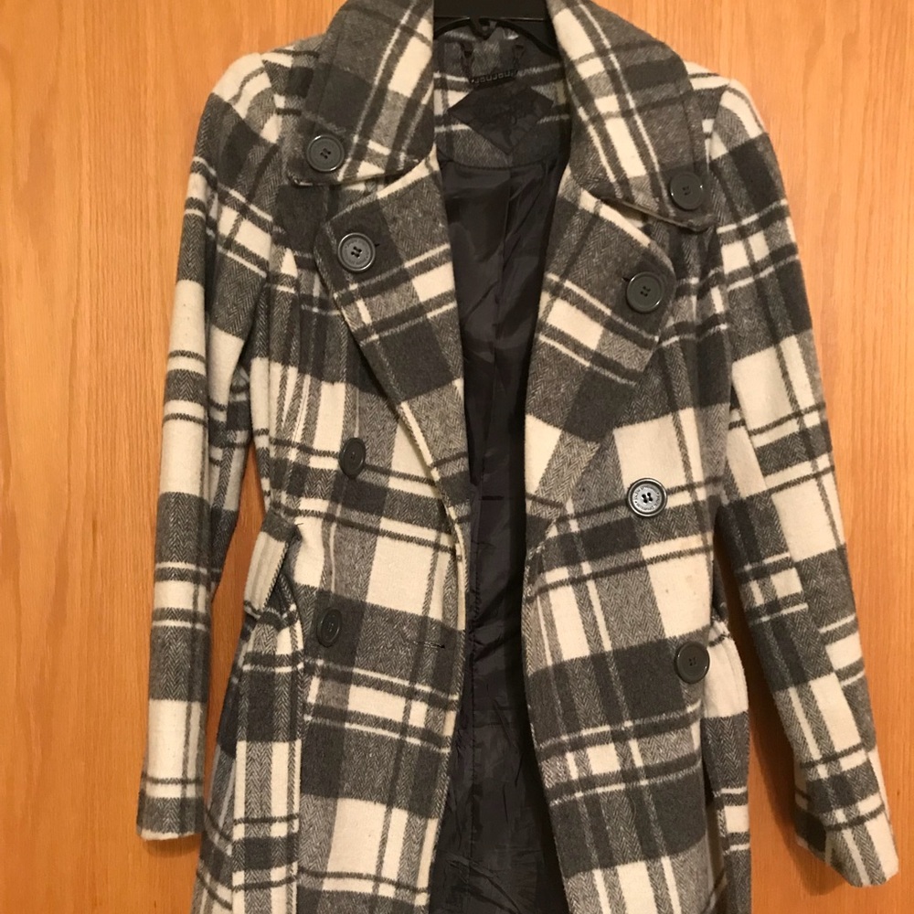 Women’s JouJou brand white and gray plaid pea coat